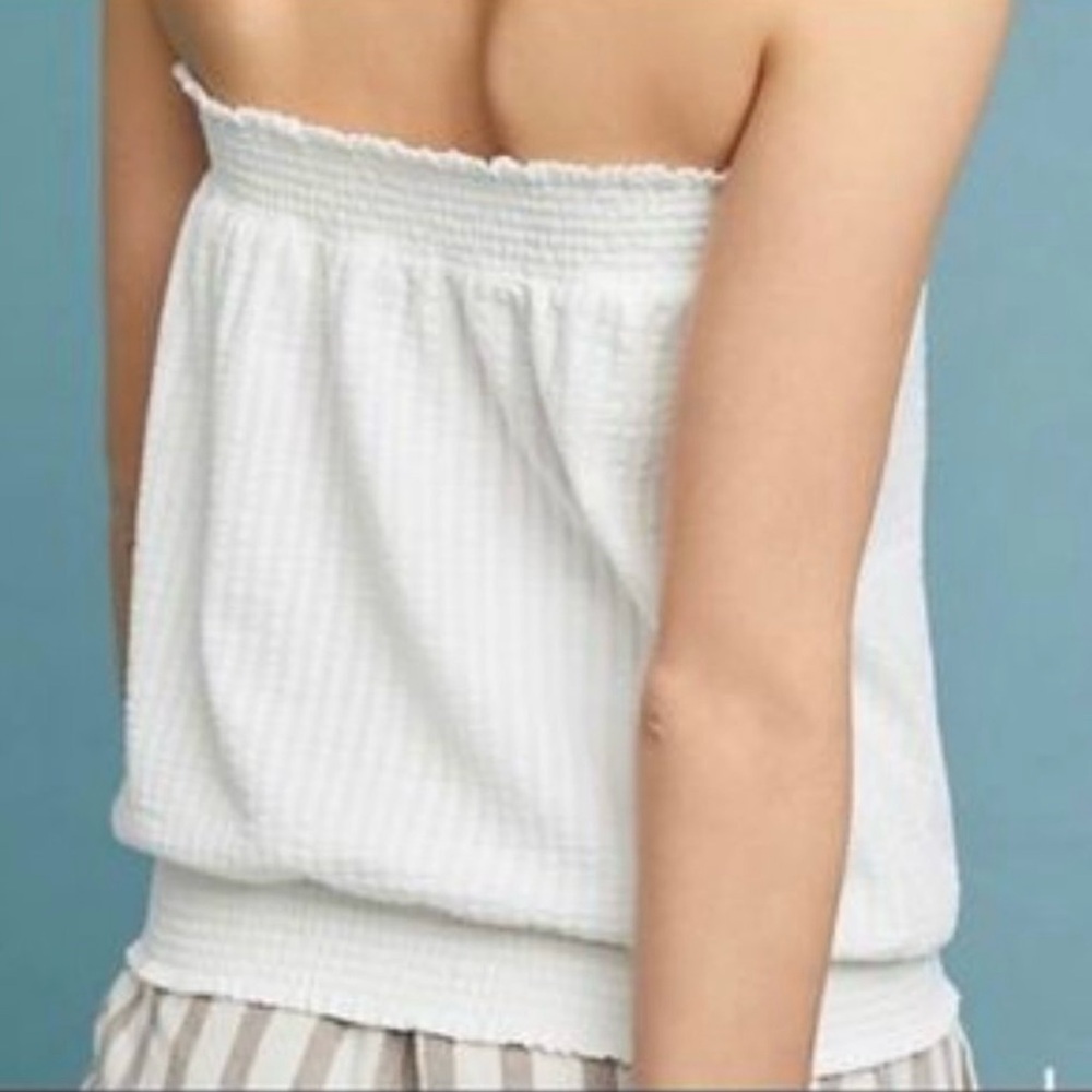 Anthropologie Colusa Smocked Strapless White Top Size Large Lined Flowy Tube Top - Picture 4 of 8